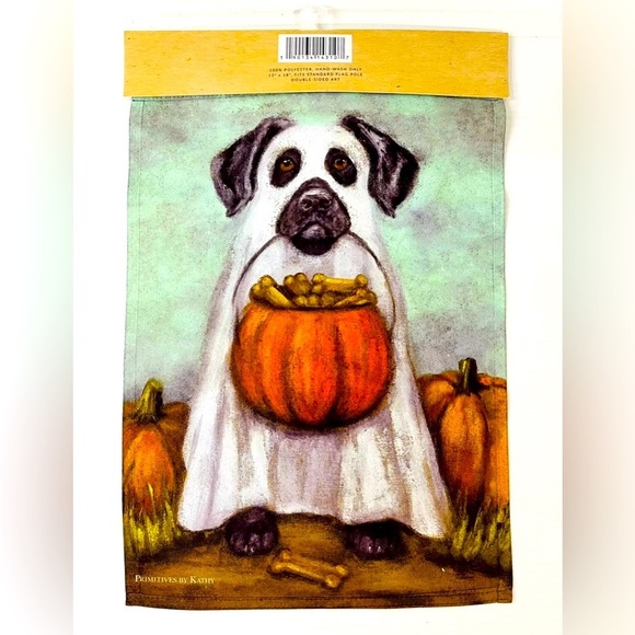 Primitives by Kathy Garden Flag Ghost Dog Double-Side Halloween Decor 12”x18”NWT - Picture 2 of 7